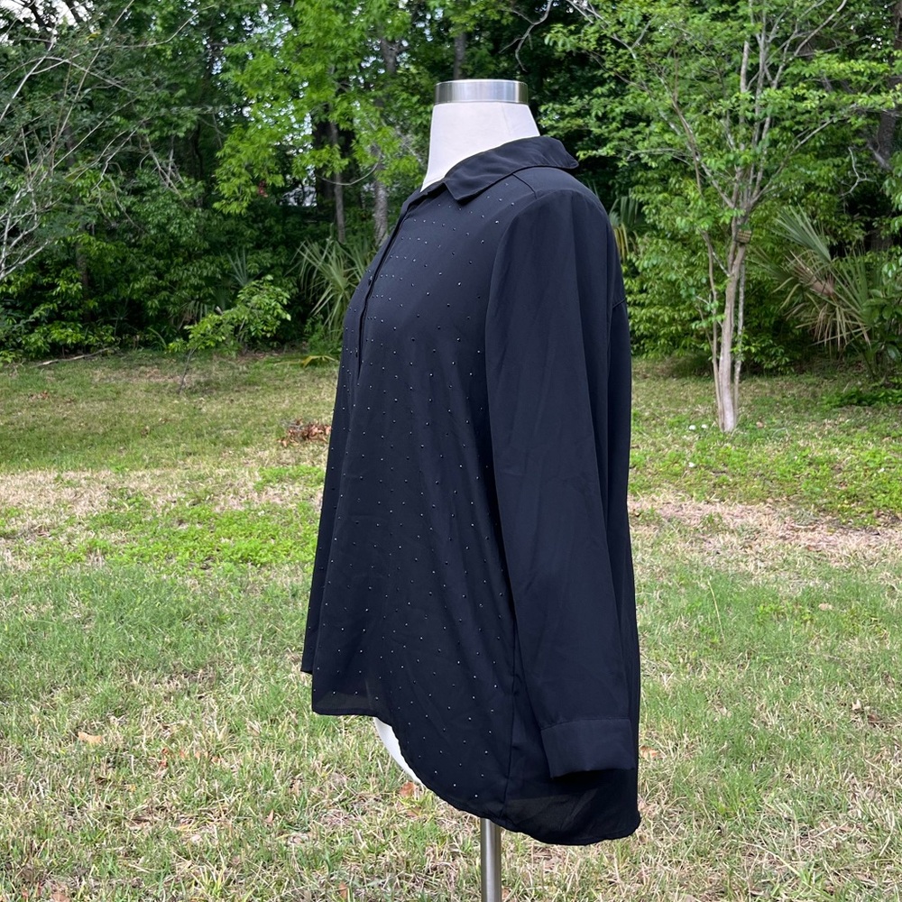 5/$20🛎️ Silky Rhinestone Button Up Top - Picture 3 of 7